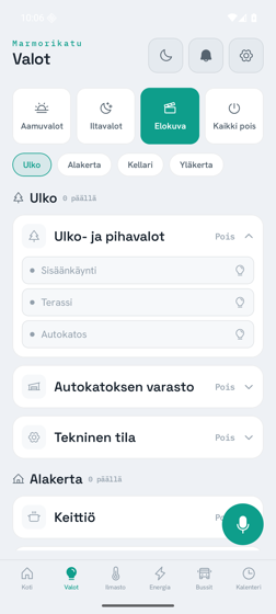 Lights screen expanded, showing consistent cards and toggles