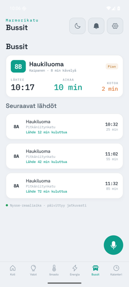 Live bus departures with countdown timers